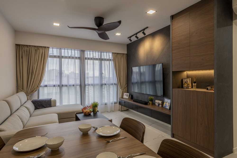 Contemporary Living Room with TV Console and Ceiling Light