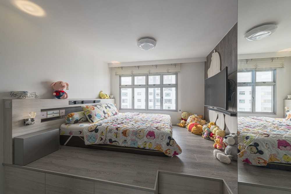 Scandinavian Bedroom with Ceiling Light and Toys