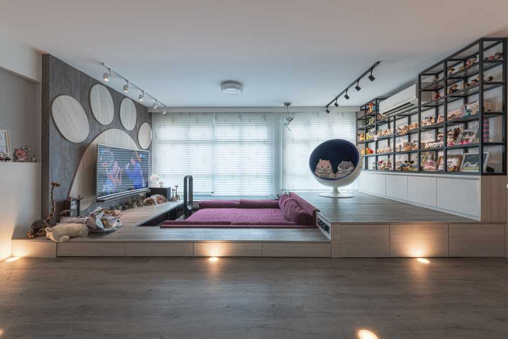 Scandinavian Living Room with TV Console and Ceiling Light
