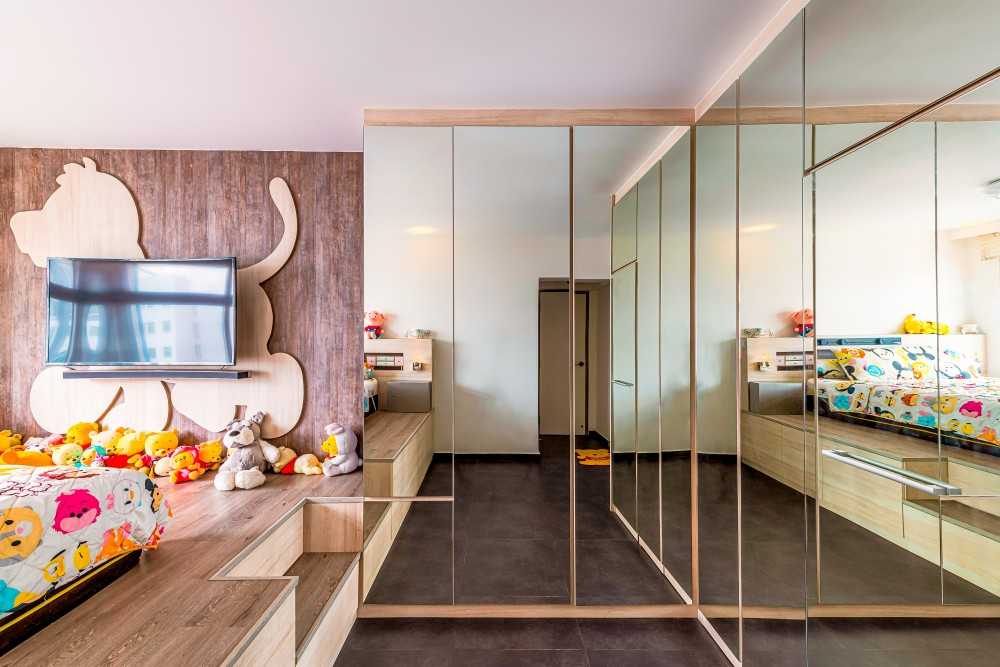 Scandinavian Bedroom with Mirror and Ceiling Light