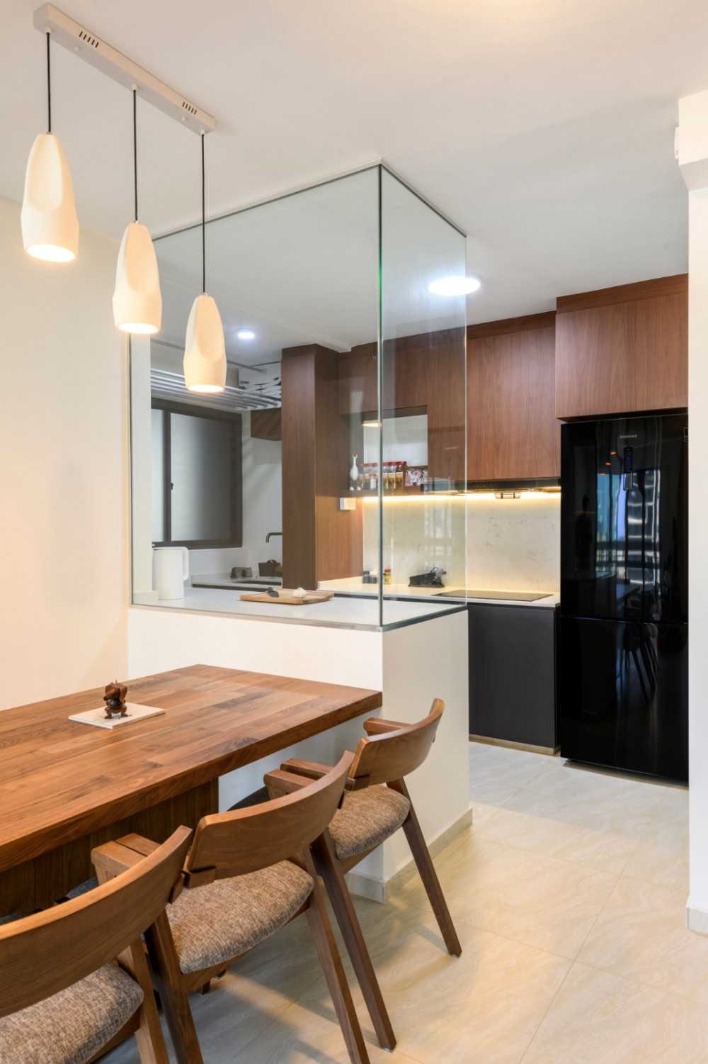 Modern Dining Room with Drop Light and Ceiling Light