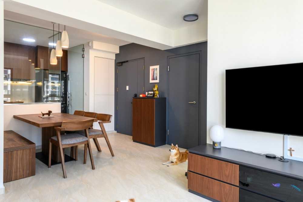 Modern Living Room with TV Console and Drop Light