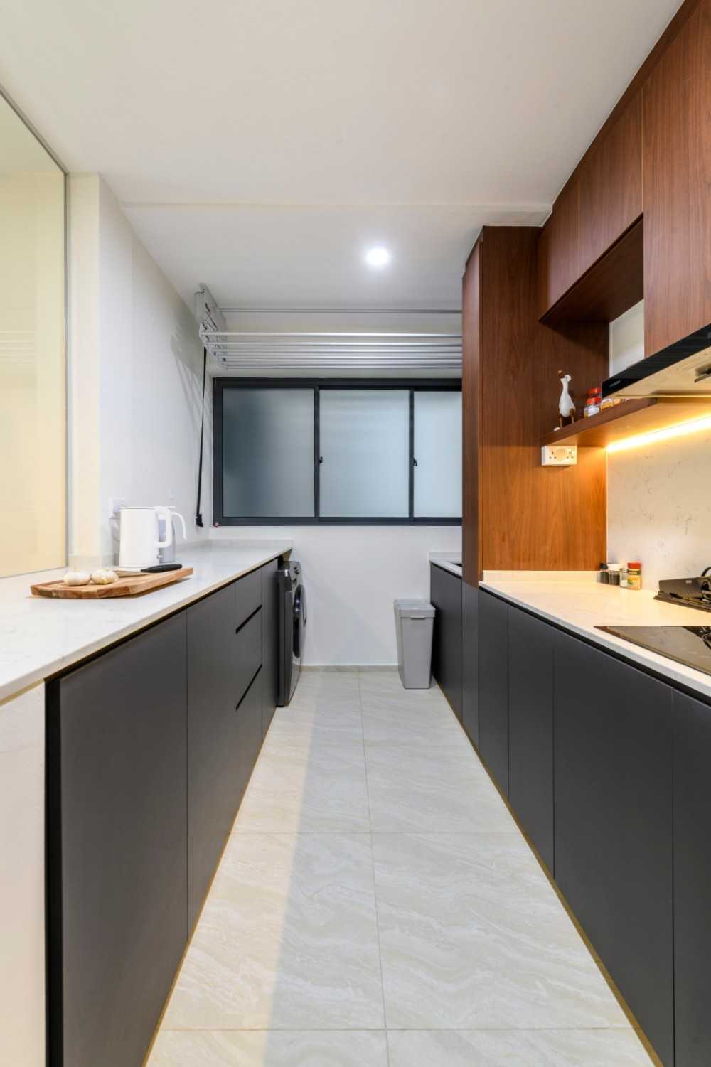 Modern Kitchen with Ceiling Light and Washing Machine
