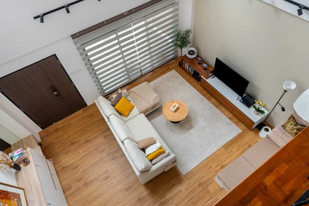 Scandinavian Living Room with TV Console and Drop Light