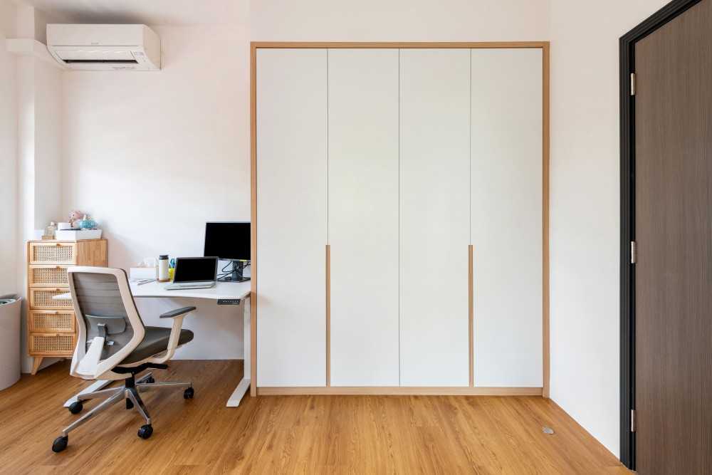 Scandinavian Workstation with Wardrobe and Storage Cabinets