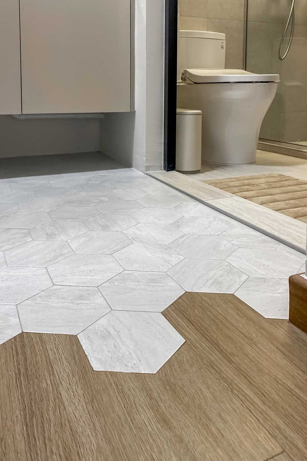 Scandinavian Bathroom with Wood Flooring and Flooring