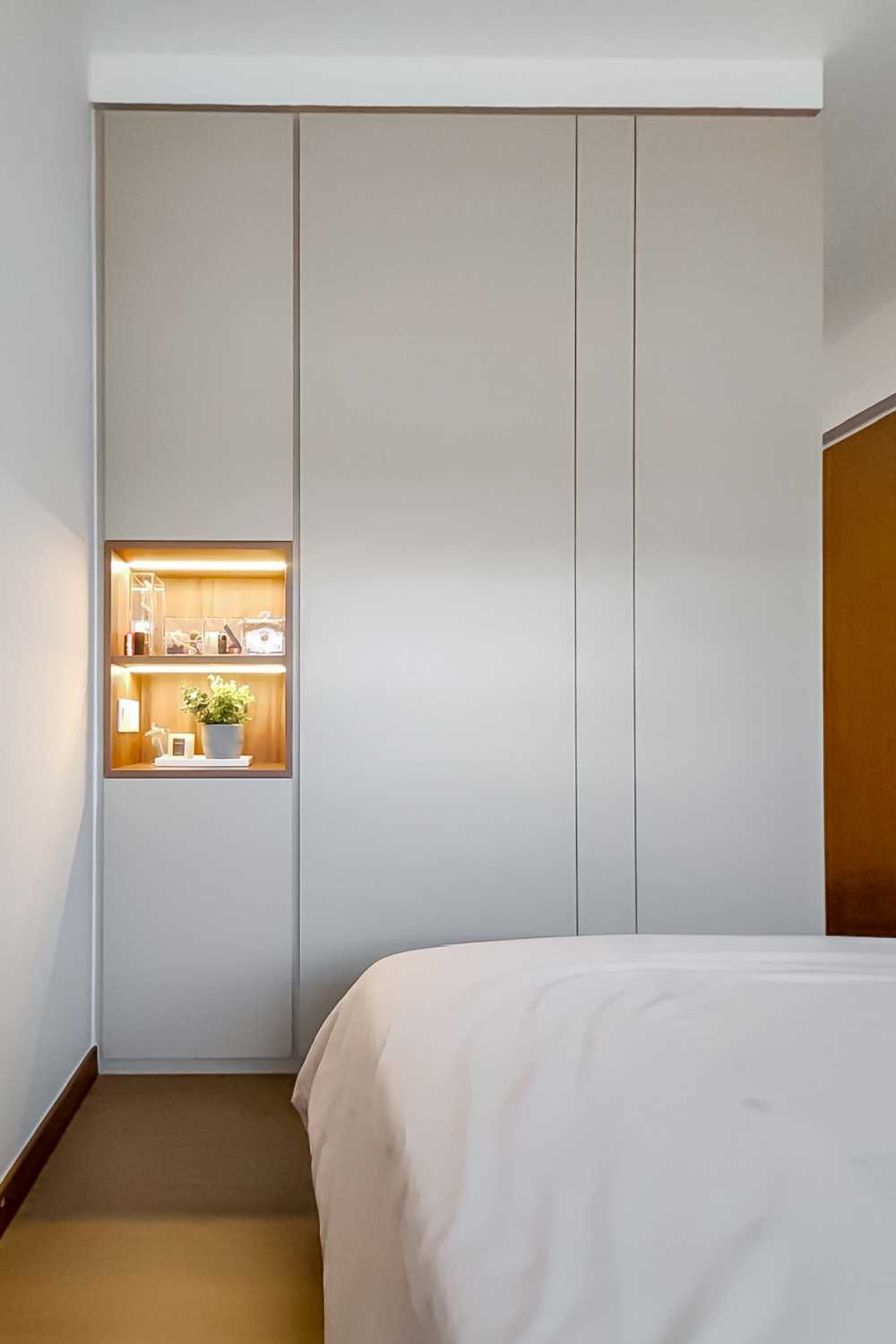 Scandinavian Bedroom with Wardrobe and Shelving Units