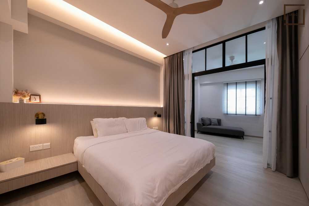 Minimalist Bedroom with Ceiling Light and Wardrobe