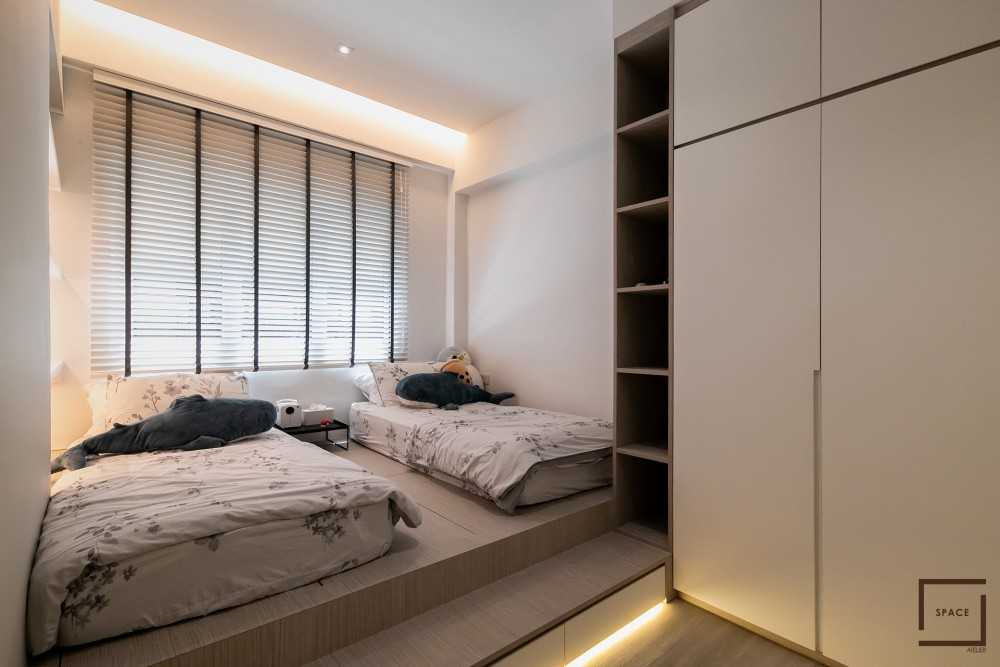 Minimalist Kids Room with Platform Bed and Built-in Bed