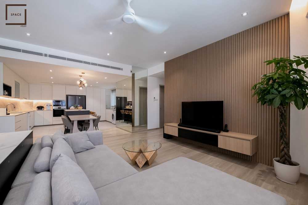 Minimalist Living Room with Vinyl Flooring and TV Console