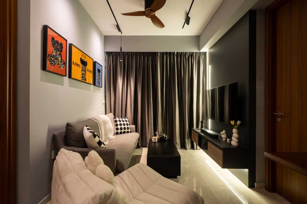 Modern Living Room with TV Console and Feature Wall