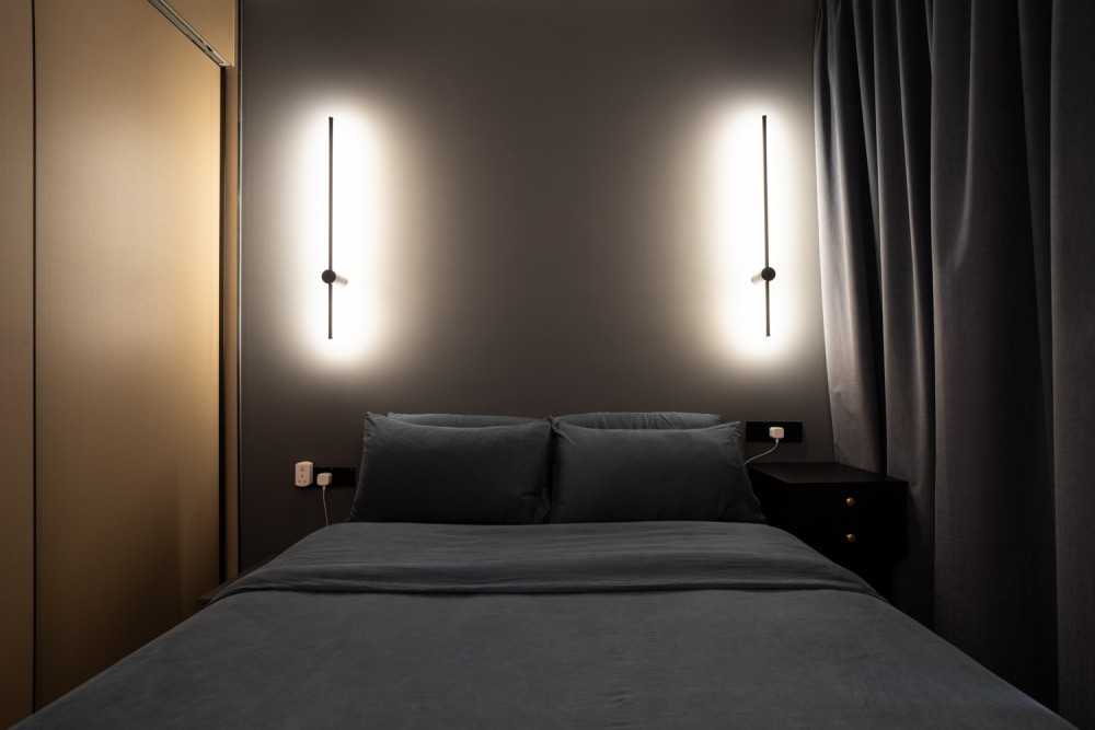 Modern Bedroom with Vinyl Flooring and Built-in Bed