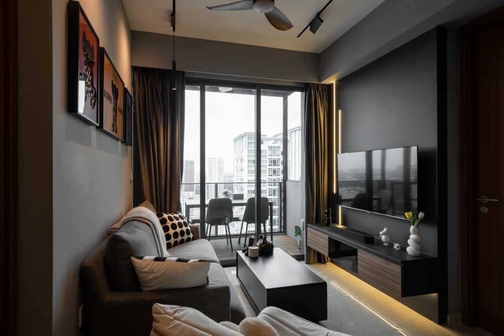 Modern Living Room with TV Console and Feature Wall