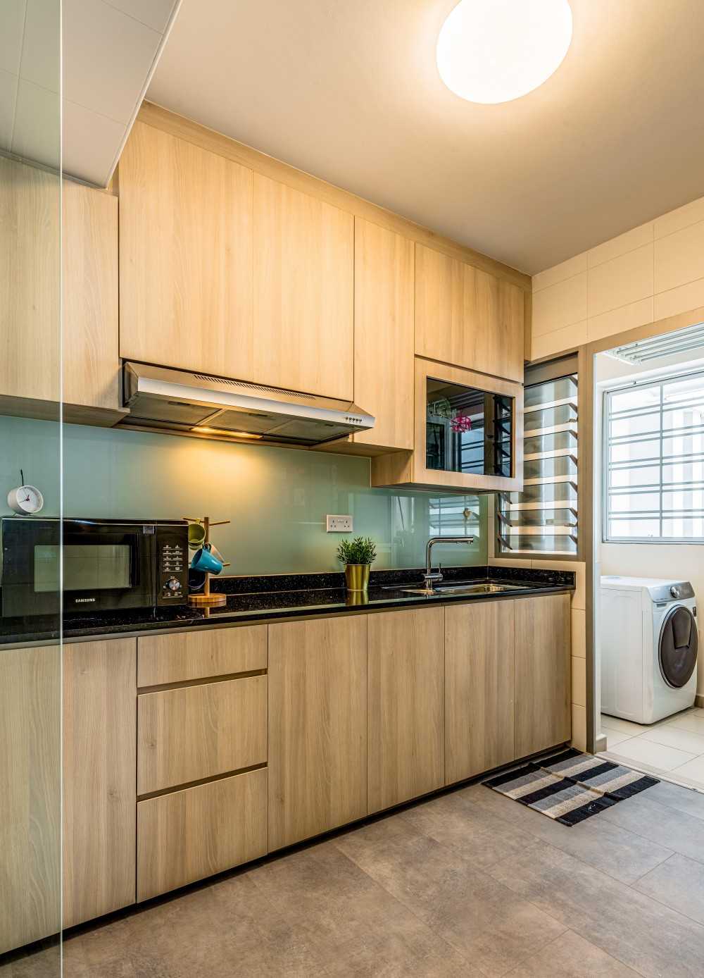 Scandinavian Kitchen with Washing Machine and Kitchen Accessories