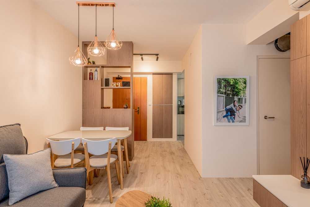 Scandinavian Living Room with Vinyl Flooring and Drop Light