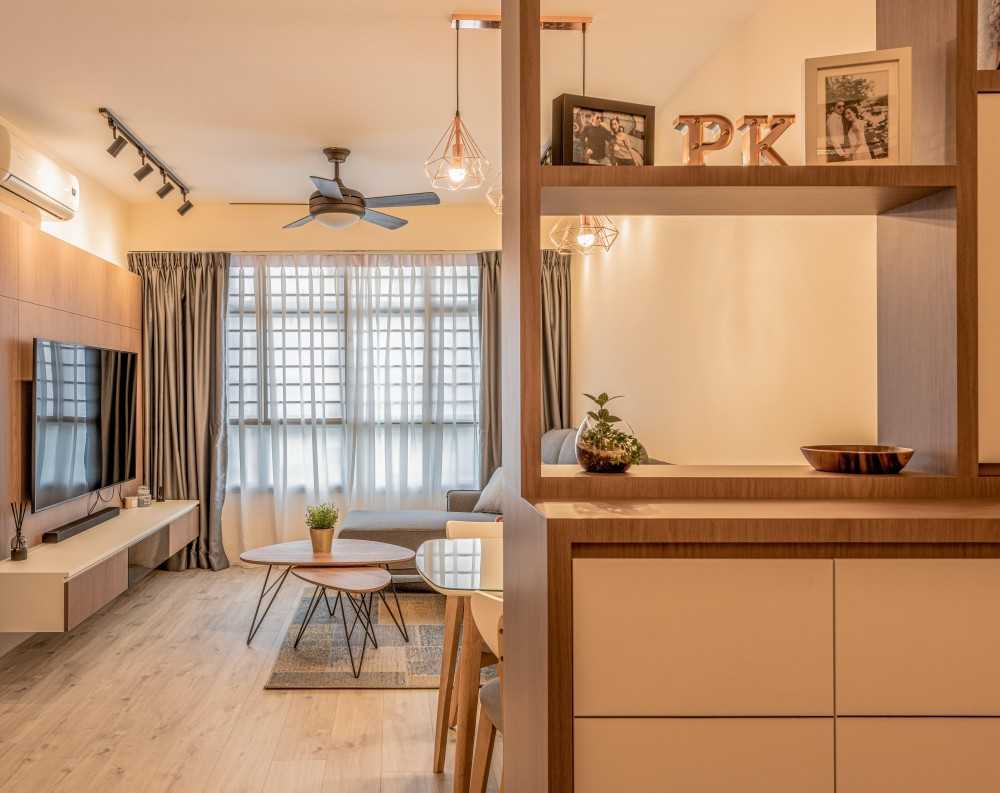 Scandinavian Living Room with TV Console and Drop Light