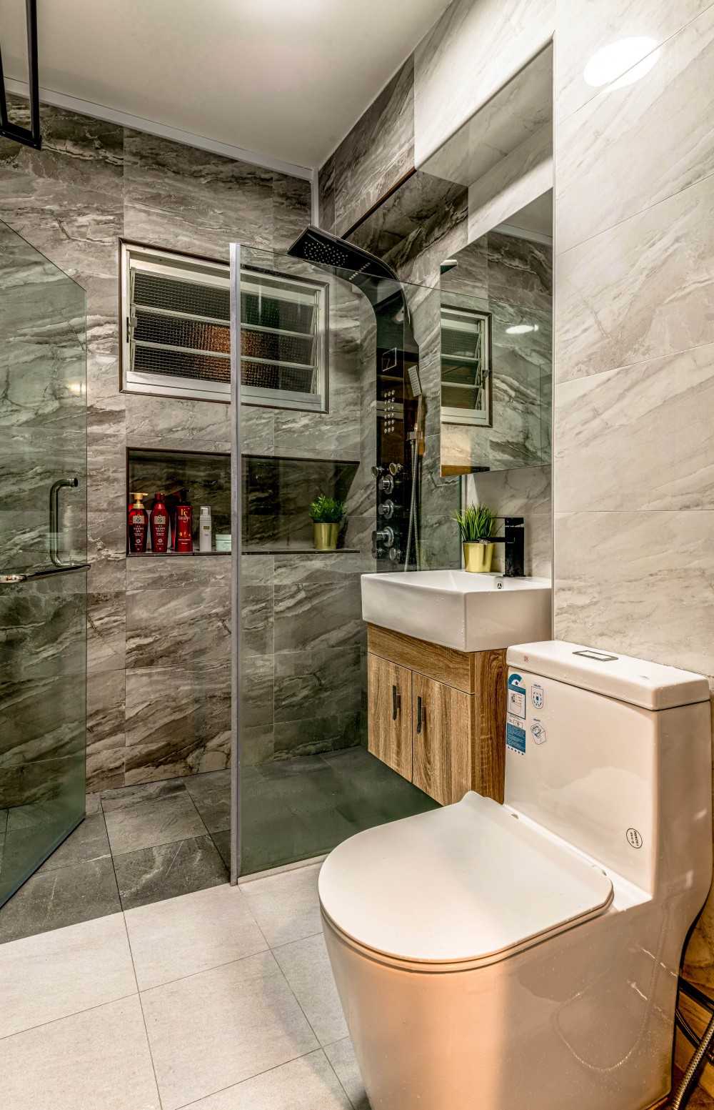 Modern Bathroom with Rainshower and Bathroom Storage