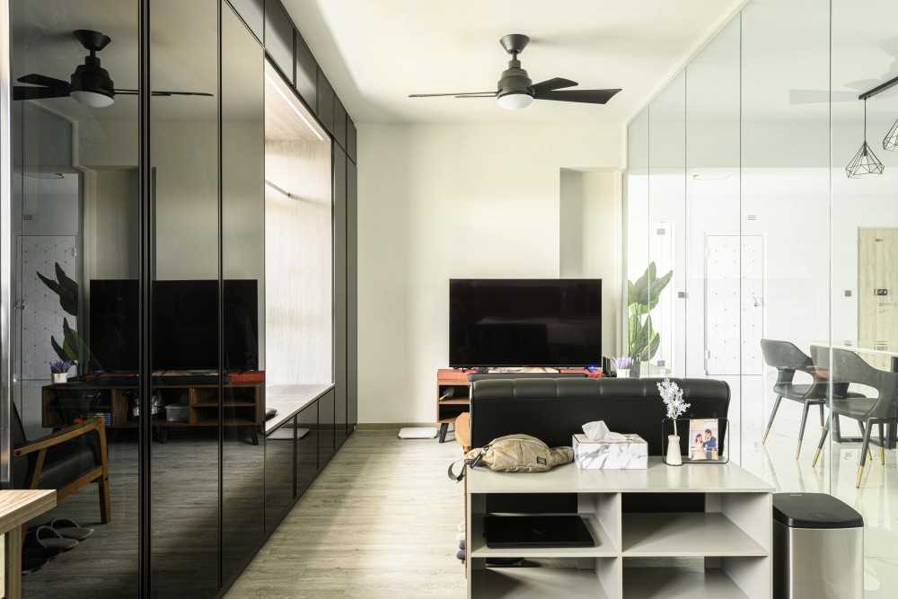Minimalist Living Room with TV Console and Wardrobe