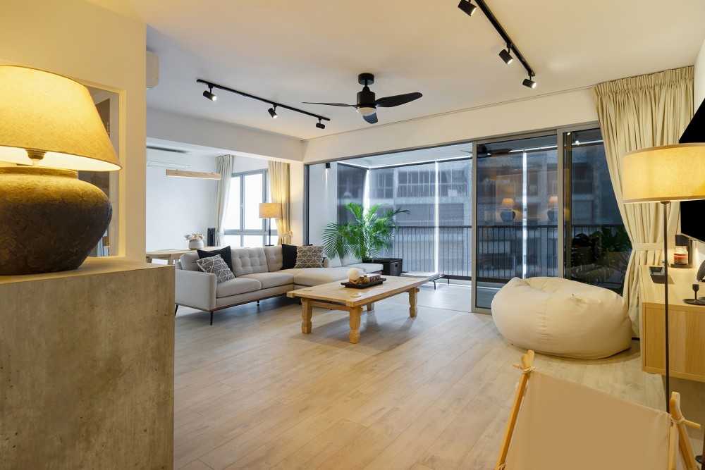 Contemporary Living Room with Vinyl Flooring and TV Console