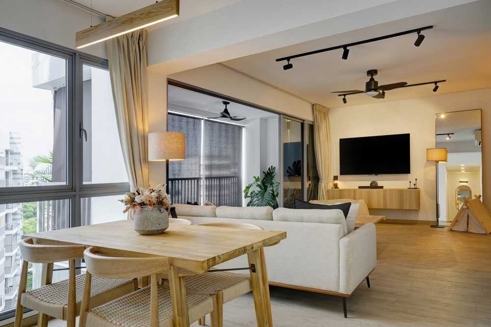 Contemporary Living Room with Vinyl Flooring and TV Console