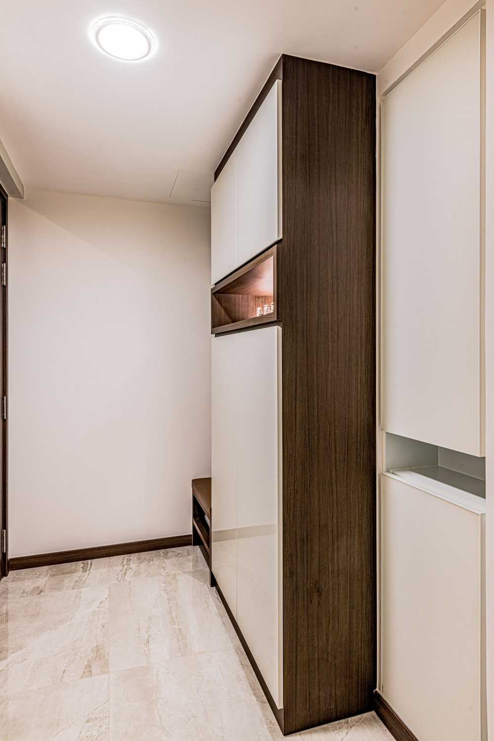 Contemporary Entryway with Seating Bench and Shoe Rack