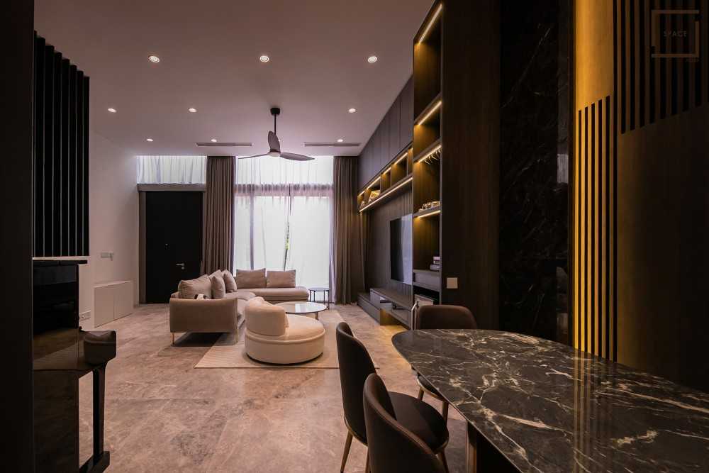 Contemporary Living Room with TV Console and Carpet