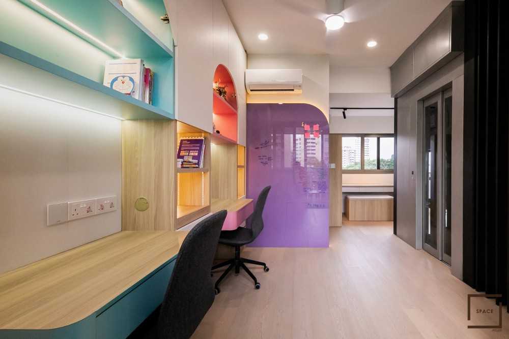 Contemporary Home Office with Storage Cabinets and Small Storage