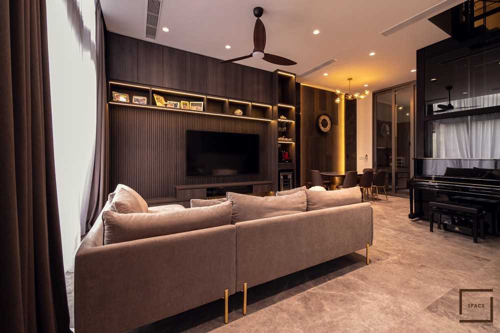 Contemporary Living Room with TV Console and Feature Wall