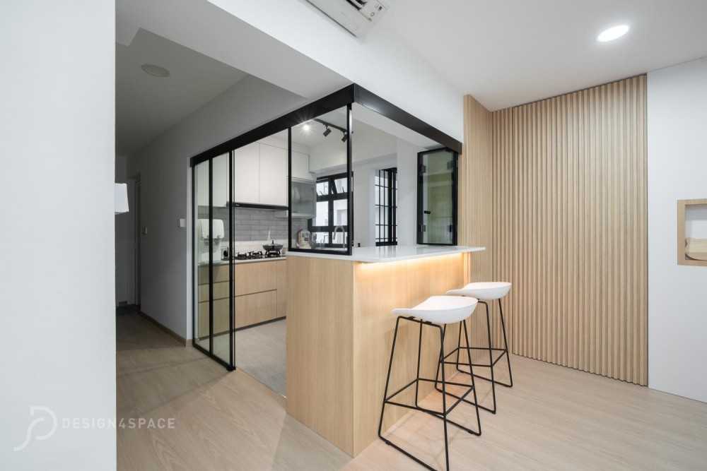 Scandinavian Kitchen with Countertop and Wood Flooring