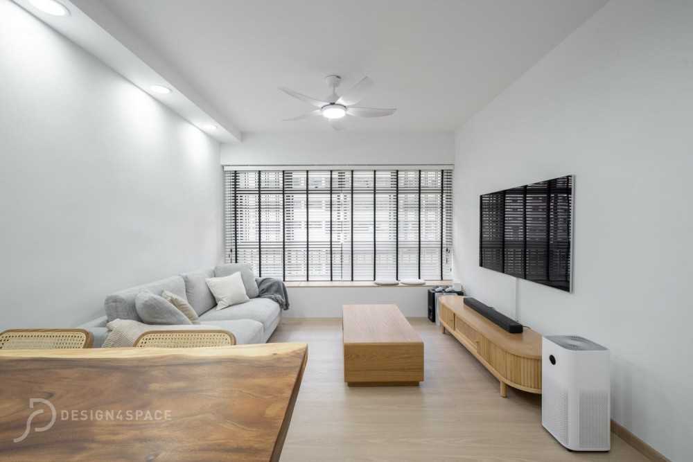 Scandinavian Living Room with Wood Flooring and TV Console