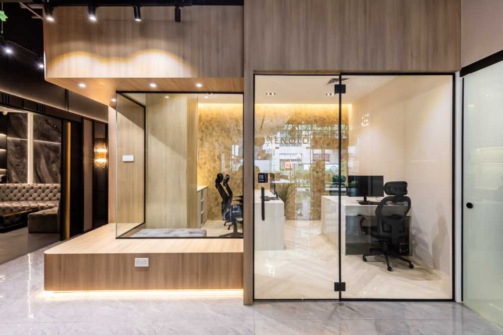 Modern Office with Glass Door and Computer