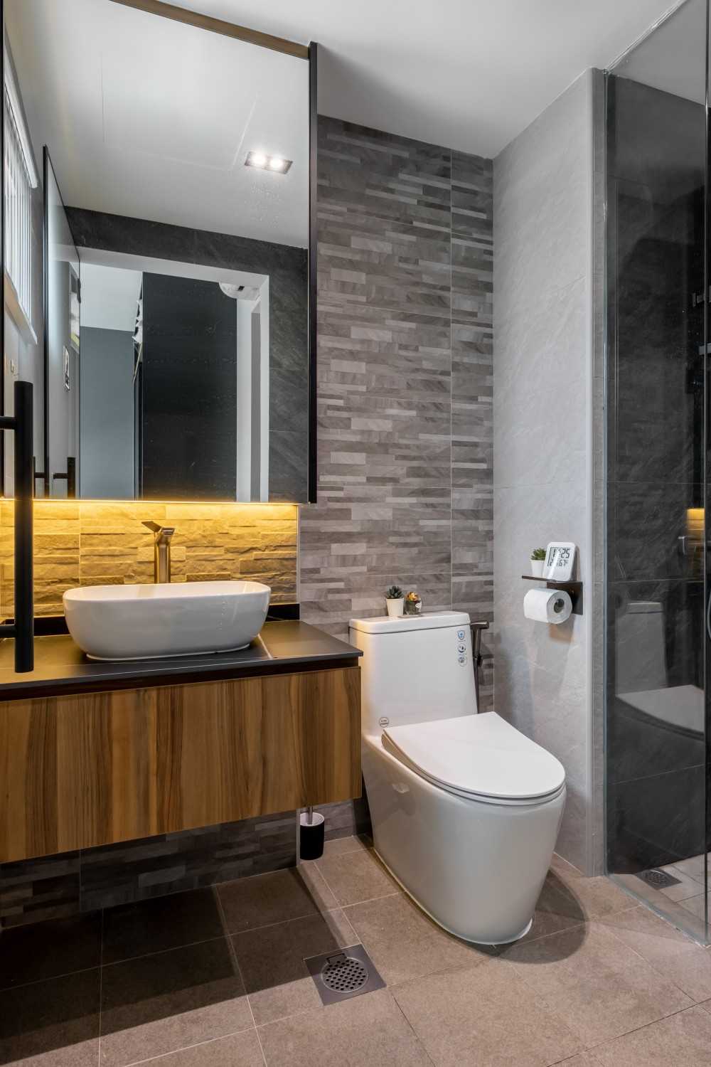 Industrial Bathroom with Countertop and Rainshower