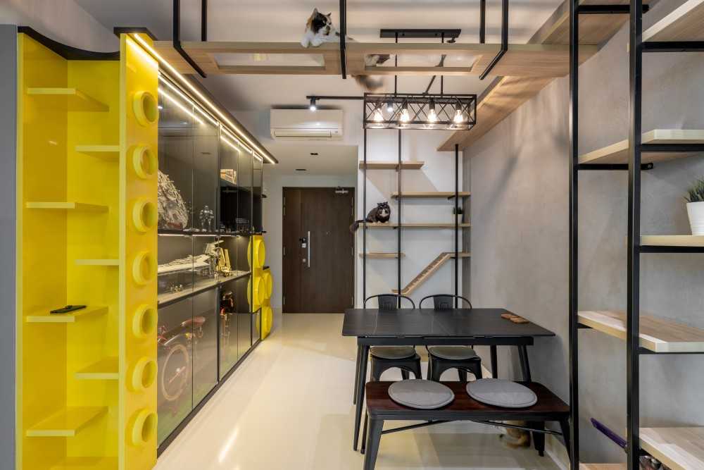 Industrial Dining Room with Drop Light and Cove Lighting