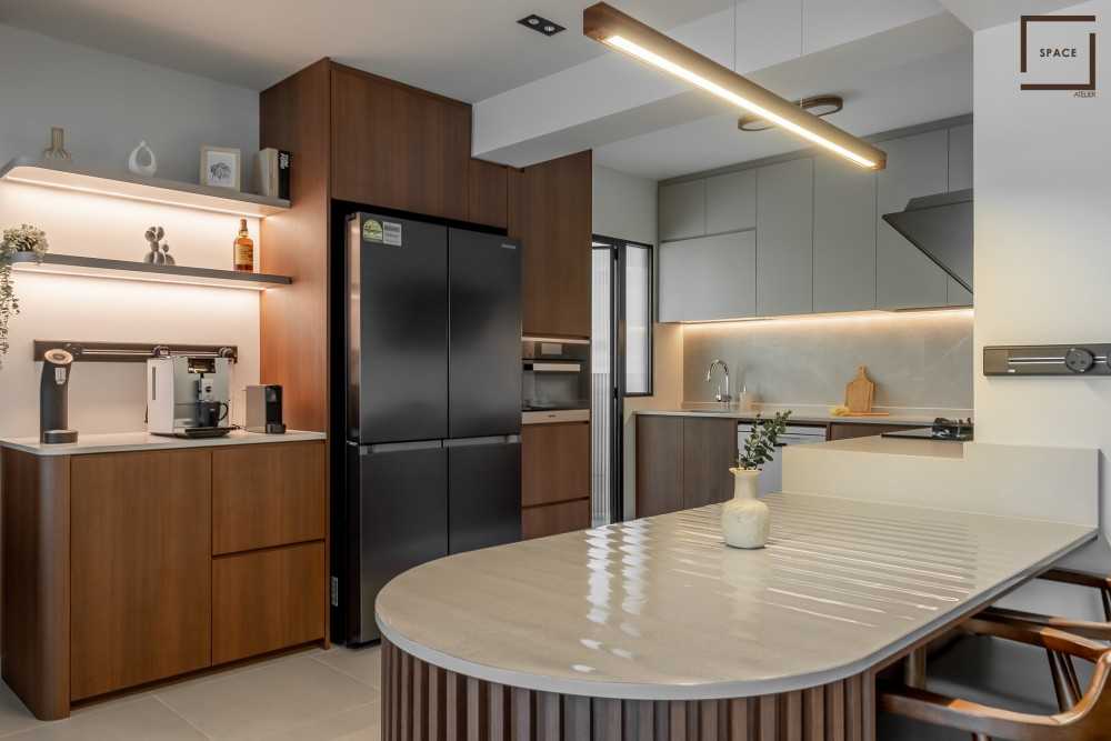 Contemporary Kitchen with Kitchen Window and Cupboard