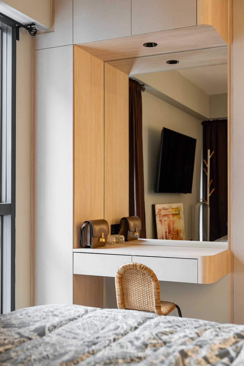 Scandinavian Bedroom with Built-in Bed and Bedside Table
