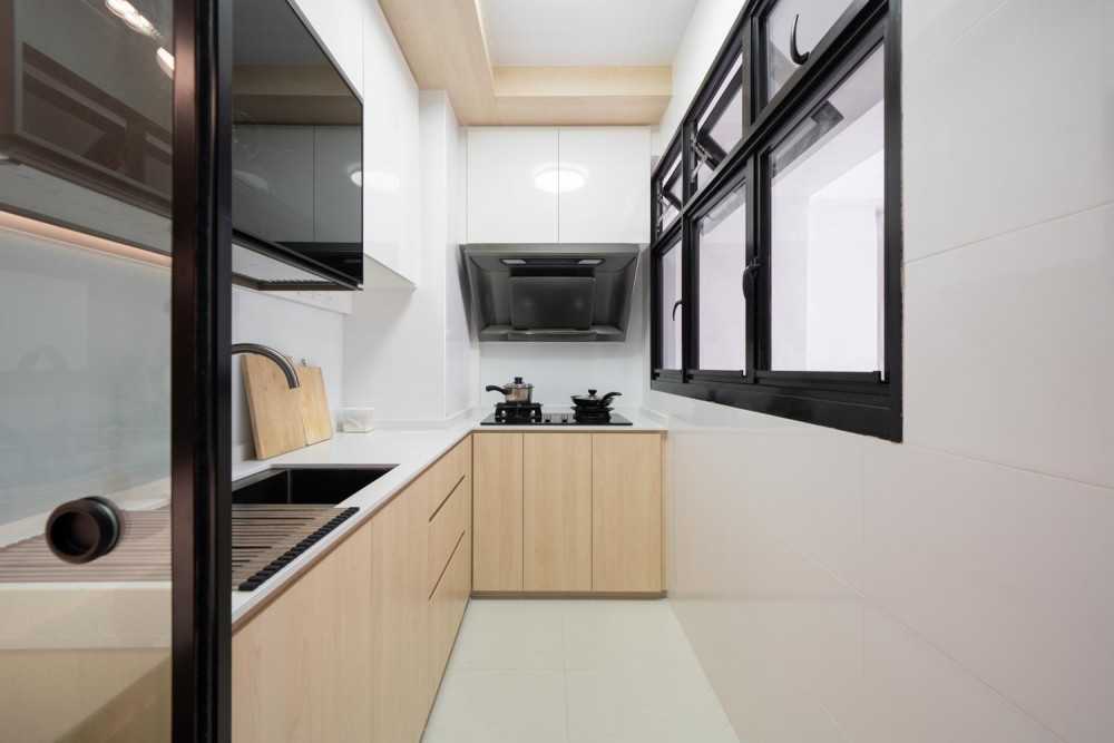 Scandinavian Kitchen with Vinyl Flooring and Herringbone Tiling