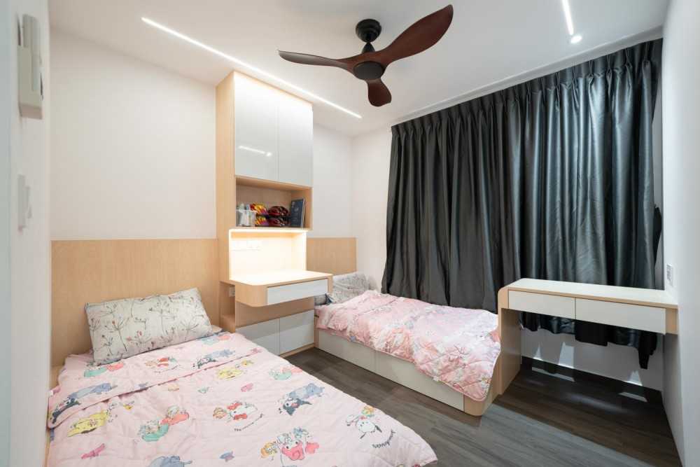 Scandinavian Bedroom with Vinyl Flooring and Bedside Table