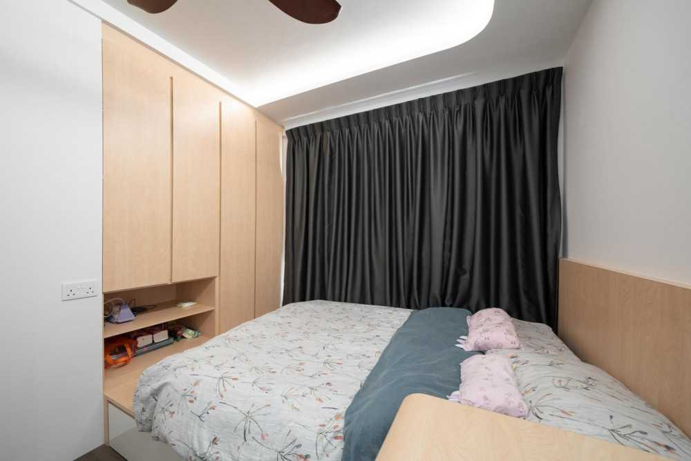 Scandinavian Bedroom with Herringbone Tiling and Wardrobe