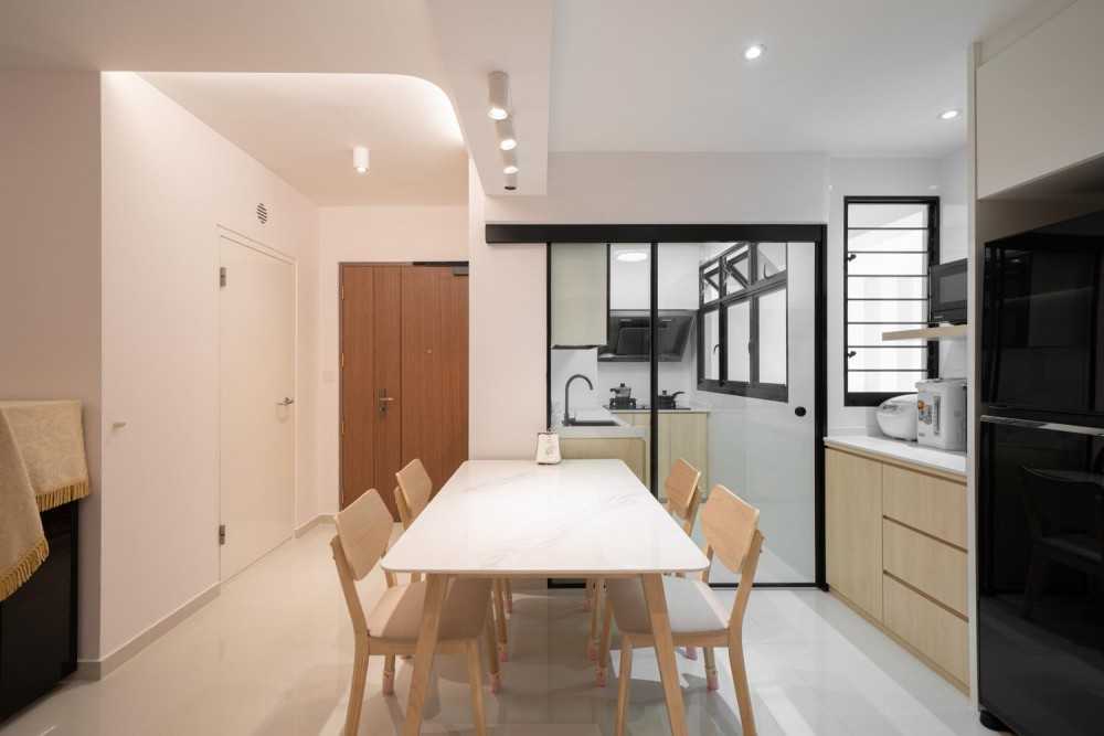 Scandinavian Dining Room with Cove Lighting and Drop Ceiling