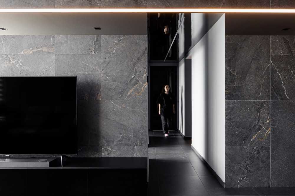 Modern Living Room with Marble Floor and TV Console