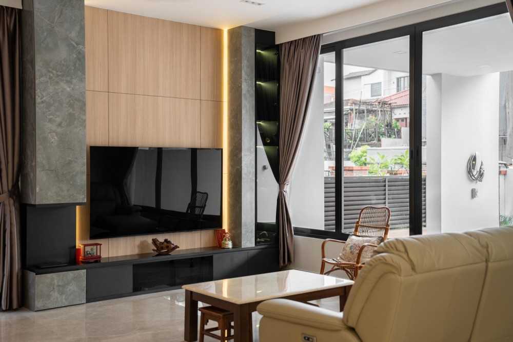Contemporary Living Room with TV Console and Feature Wall