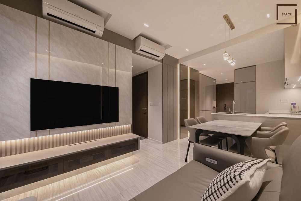 Modern Living Room with TV Console and Feature Wall
