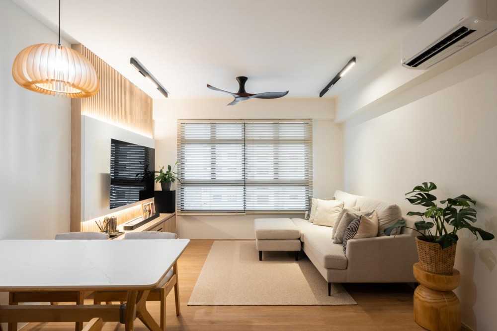 Minimalist Living Room with TV Console and Downlights