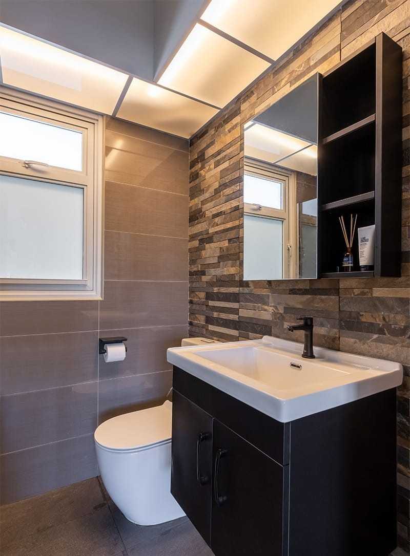 Asian Bathroom with Mirror and Bathroom Storage