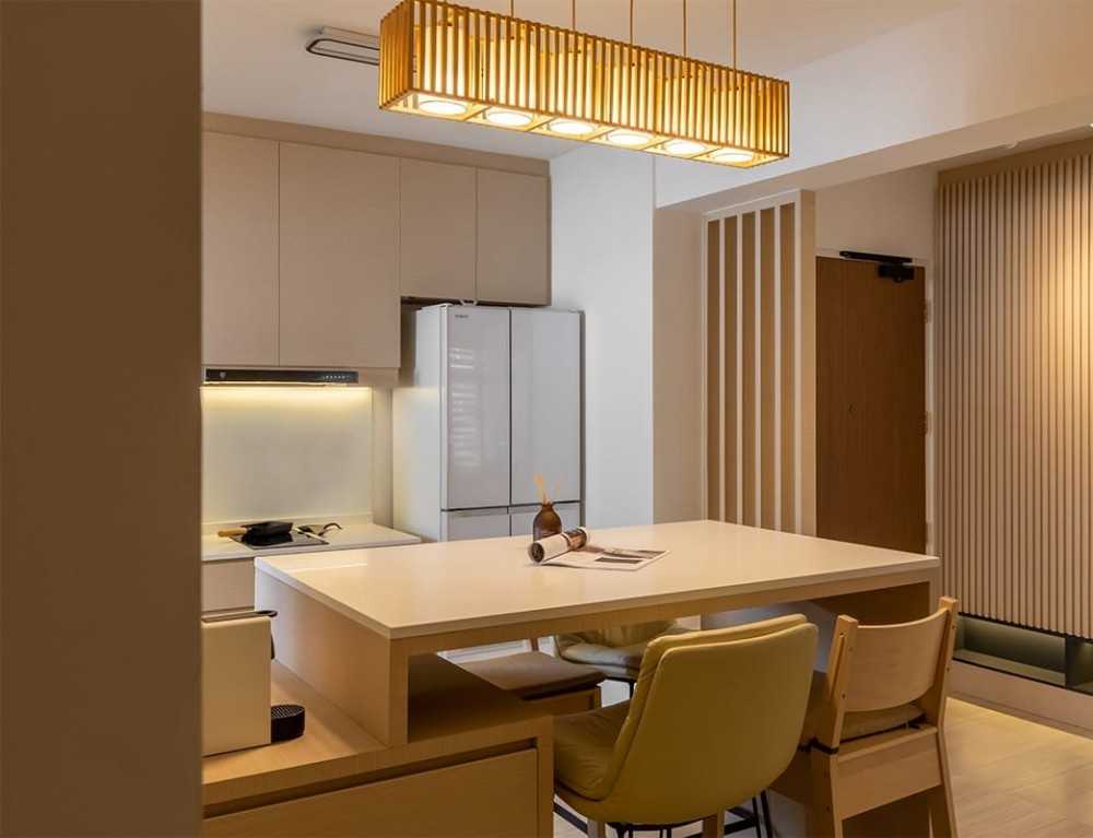 Asian Kitchen with Countertop and Wood Flooring