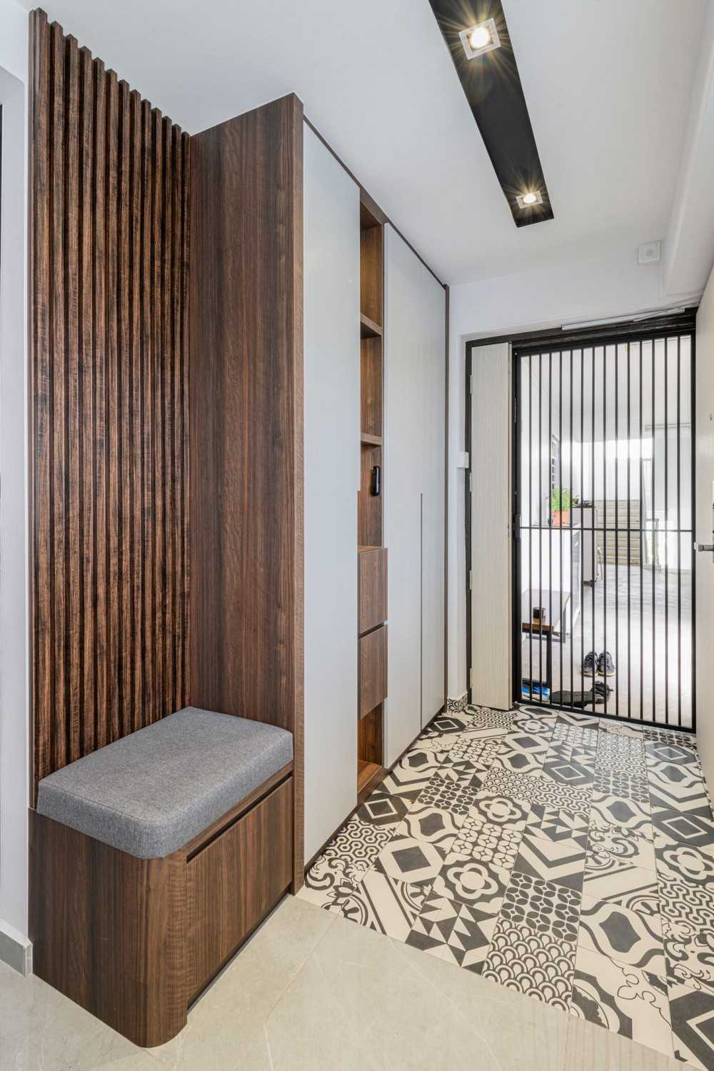 Modern Foyer with Shoe Cabinets and Flooring