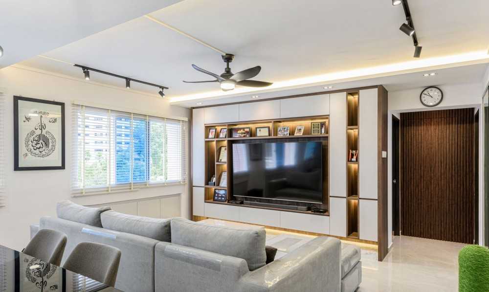 Modern Living Room with Marble Floor and TV Console