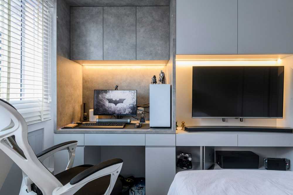 Modern Bedroom with Bookshelf and Bed