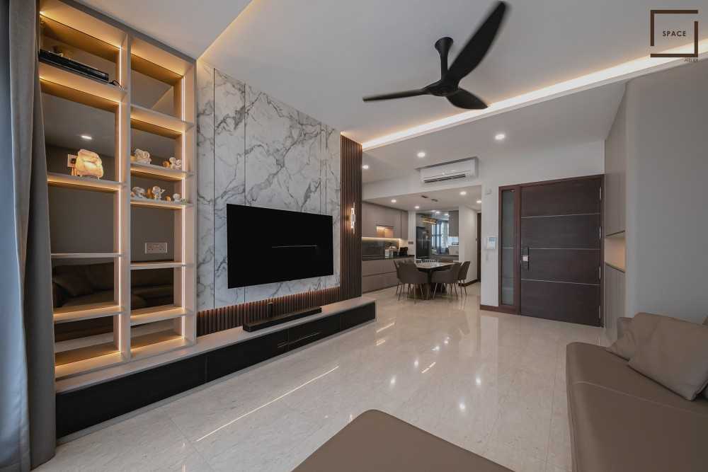 Contemporary Living Room with TV Console and Feature Wall
