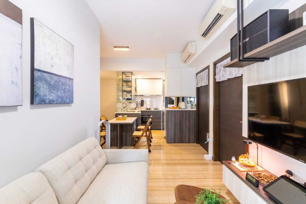 Contemporary Living Room with Bookshelf and TV Console